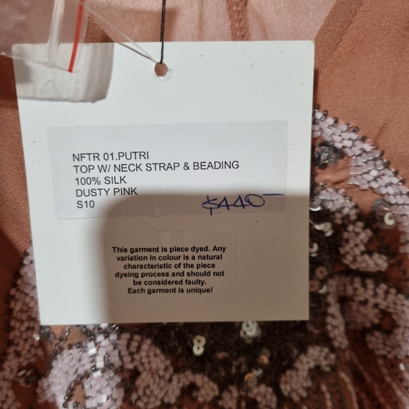 Nicola Finetti Size 10 Silk Peach Sheer Beaded Sequined Flutter Sleeve Top NEW - Picture 7 of 9
